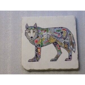 Sue Coccia Native American Wolf Animal Spirit Marble Tile Trivet Decor
